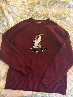Men's Burgundy Ice Skating Penguin Knit Sweater Size M Unisex Graphic Autumn